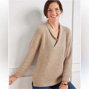 Talbots Shawl Collar Shaker Stitch Pullover Sweater 2X Oversized Beige
